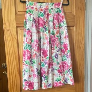 Vintage Brooks Brothers Floral Midi Skirt Silk Blend A-Line Cottagecore Size 4